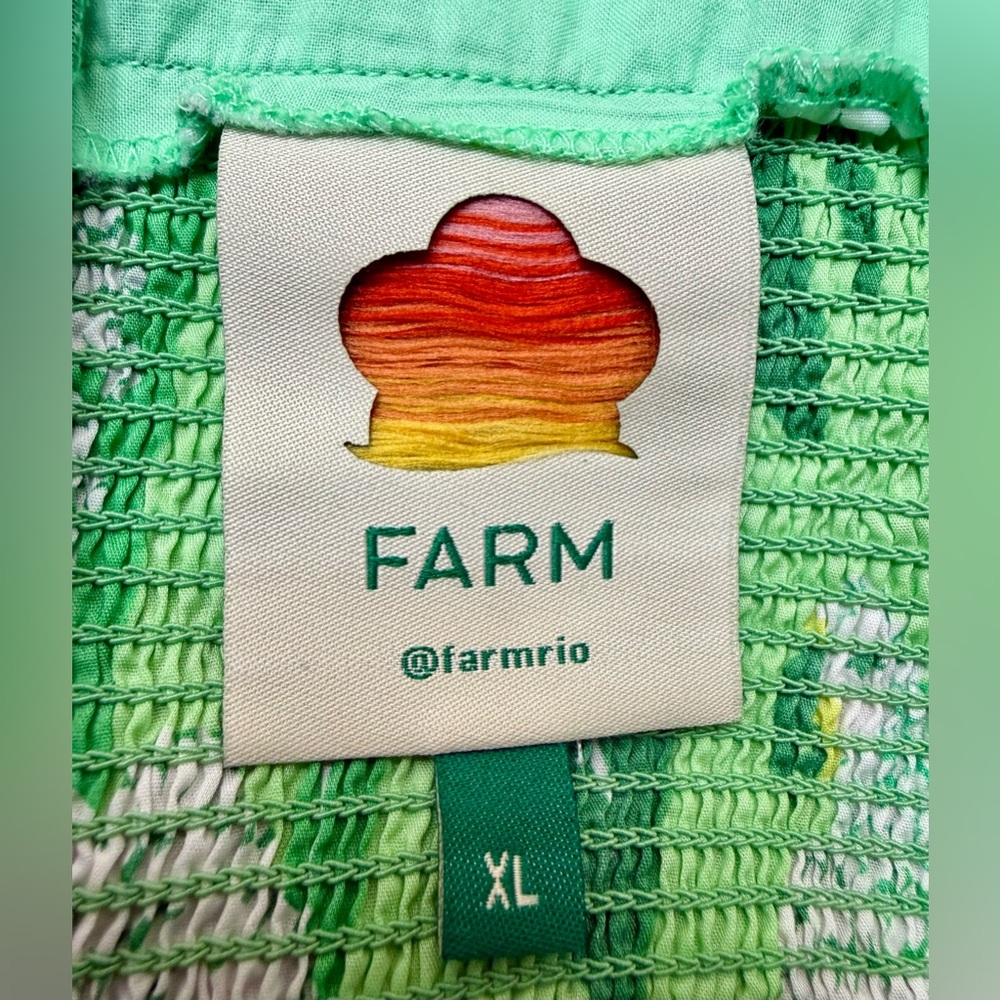 FARM RIO Green Tropical Print Puff Sleeve Smocked Mini Dress, XL - Picture 3 of 3